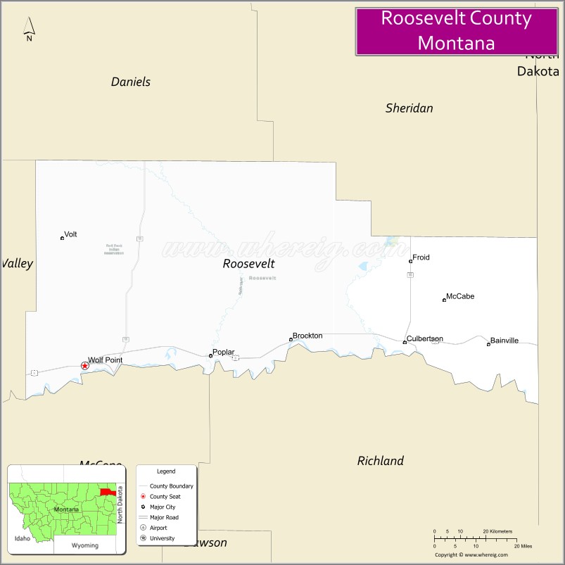 Map of Roosevelt County, Montana