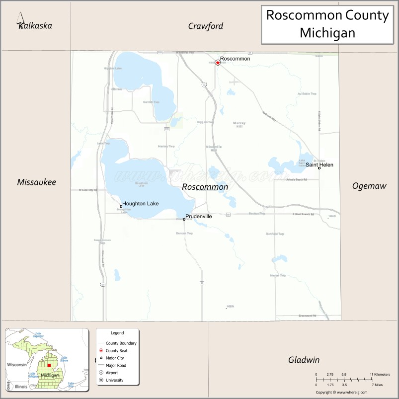 Map of Roscommon County, Michigan