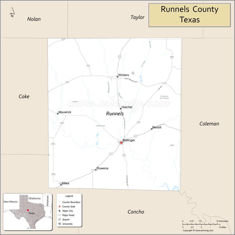 Map of Runnels County, Texas