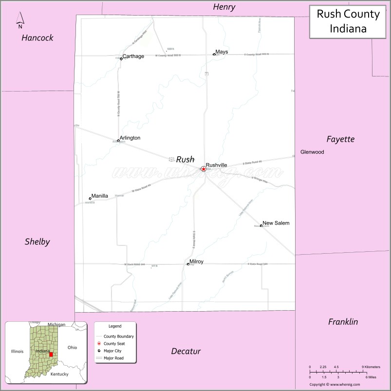 Map of Rush County, Indiana