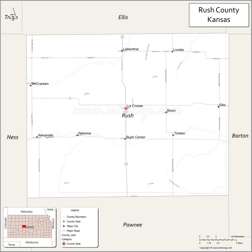 Map of Rush County, Kansas