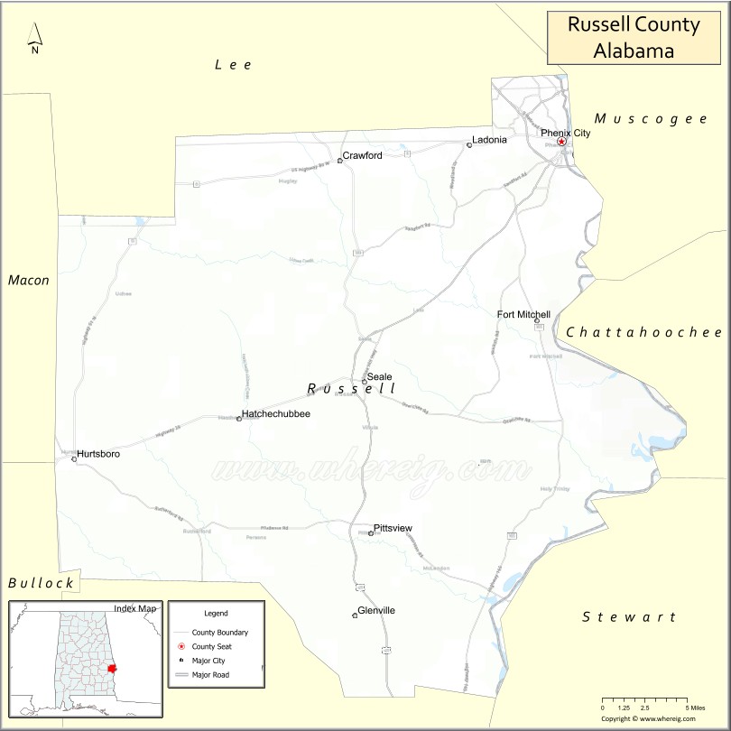 Map of Russell County, Alabama