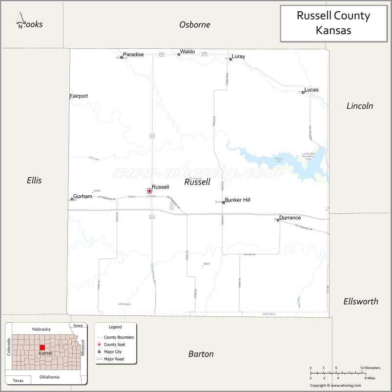Map of Russell County, Kansas
