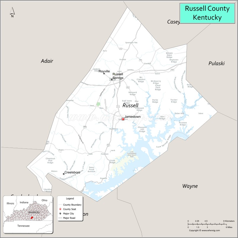 Map of Russell County, Kentucky