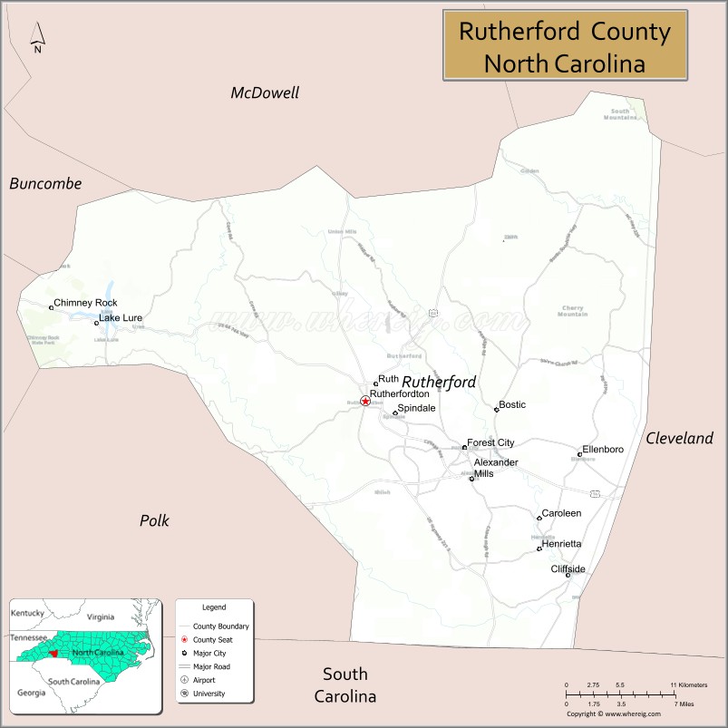 Map of Rutherford County, North Carolina