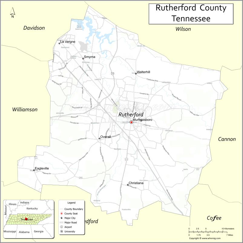 Map of Rutherford County, Tennessee