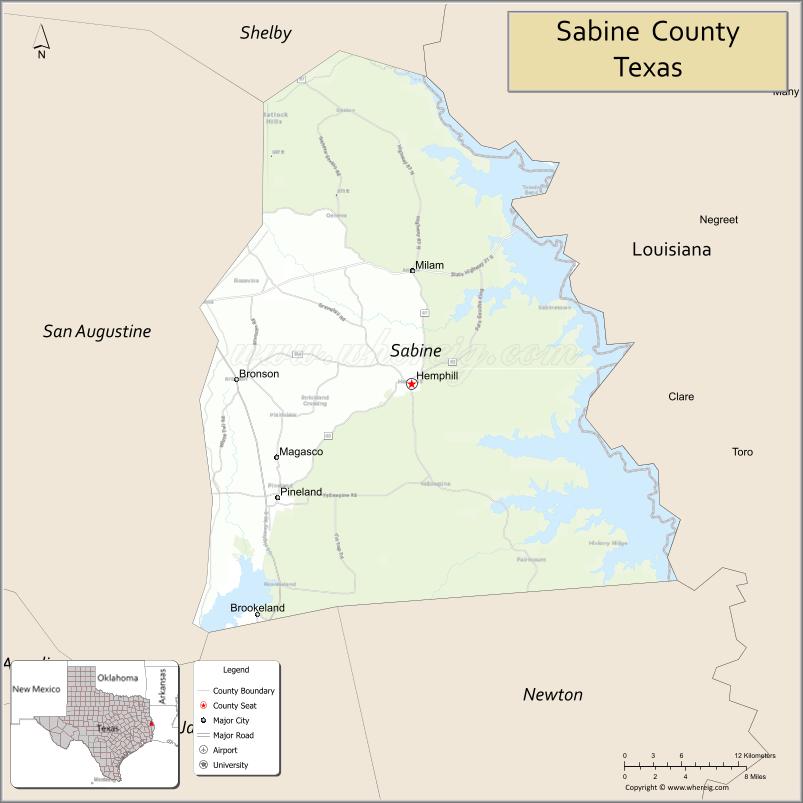 Map of Sabine County, Texas