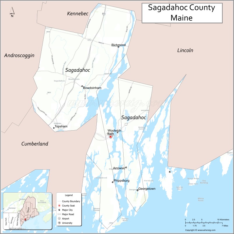 Map of Sagadahoc County, Maine