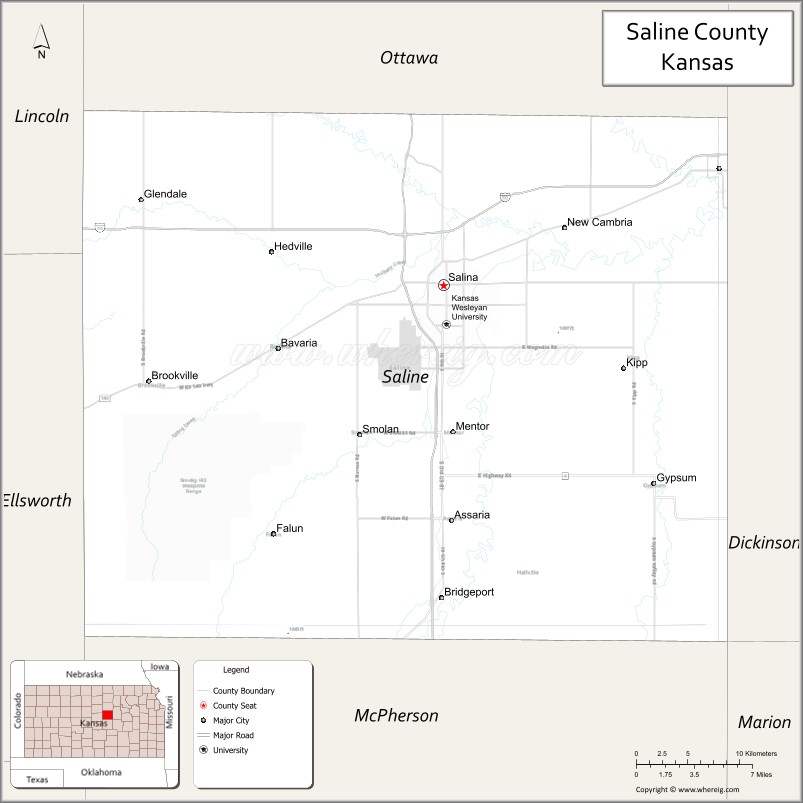 Map of Saline County, Kansas