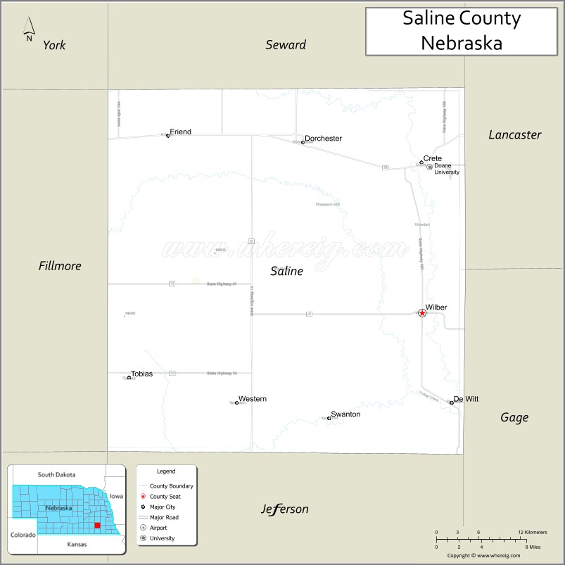 Map of Saline County, Nebraska