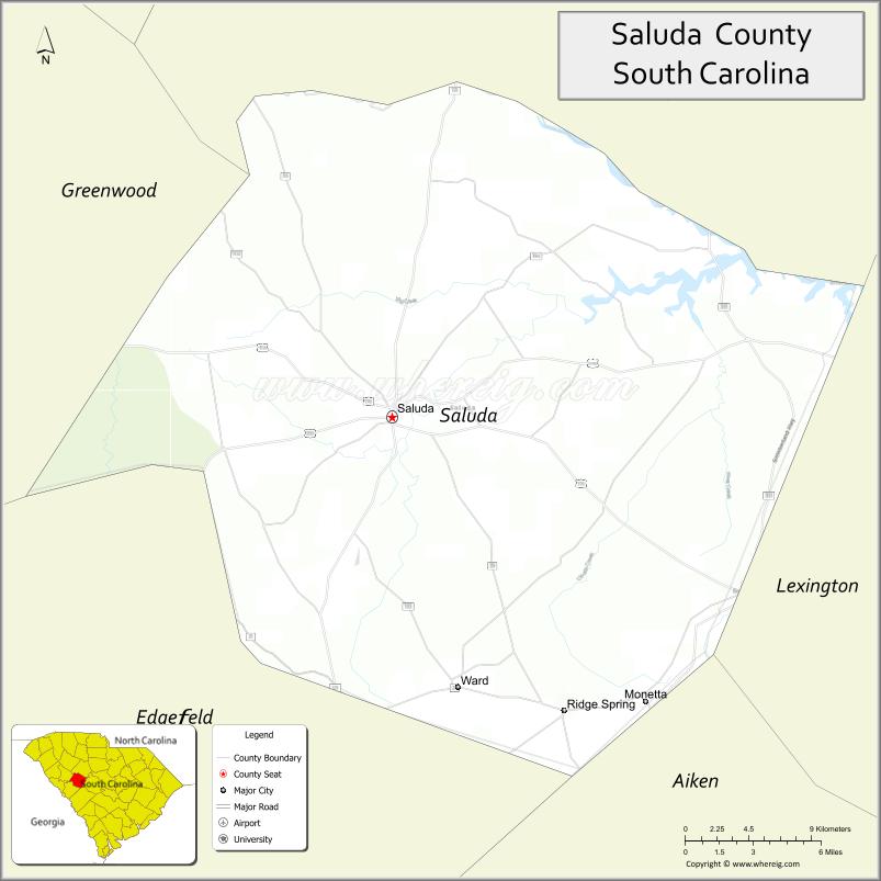 Map of Saluda County, South Carolina