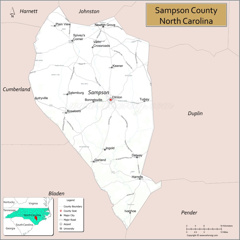 Map of Sampson County, North Carolina
