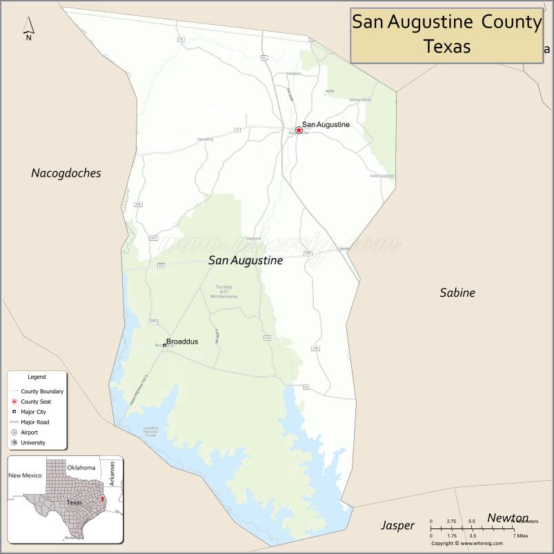 Map of San Augustine County, Texas