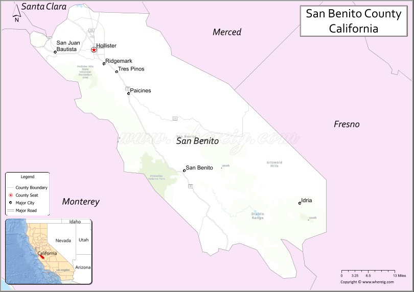 Map of San Benito County, California