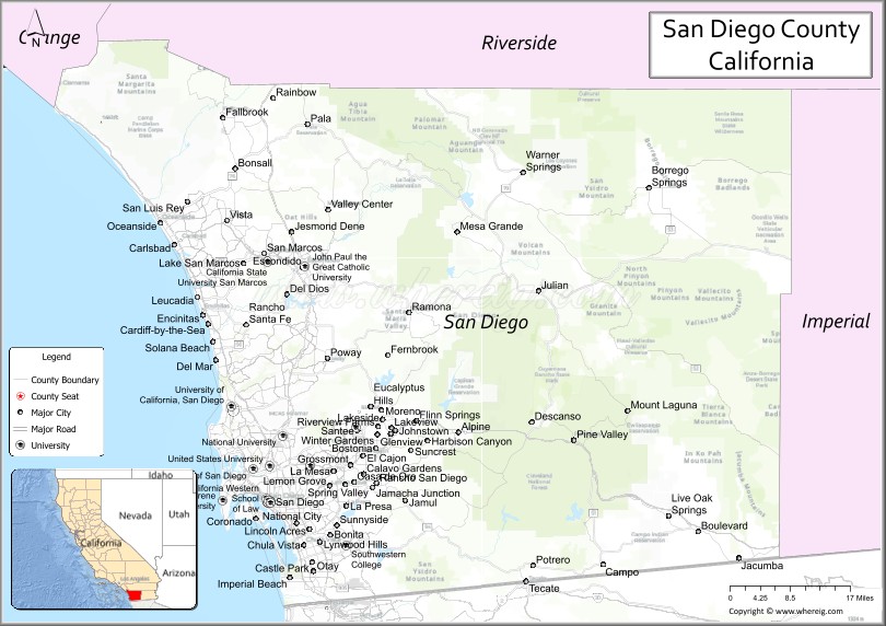 Map of San Diego County, California