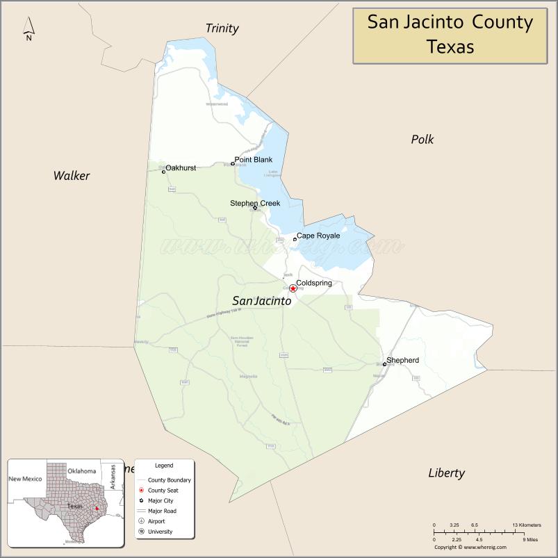 Map of San Jacinto County, Texas