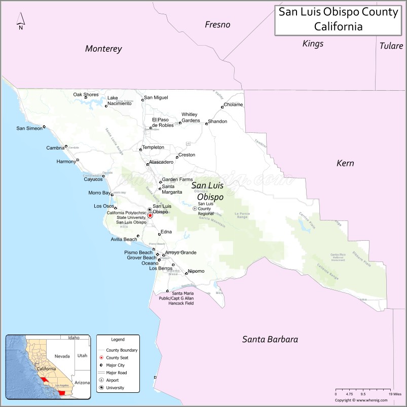 Map of San Luis Obispo County, California