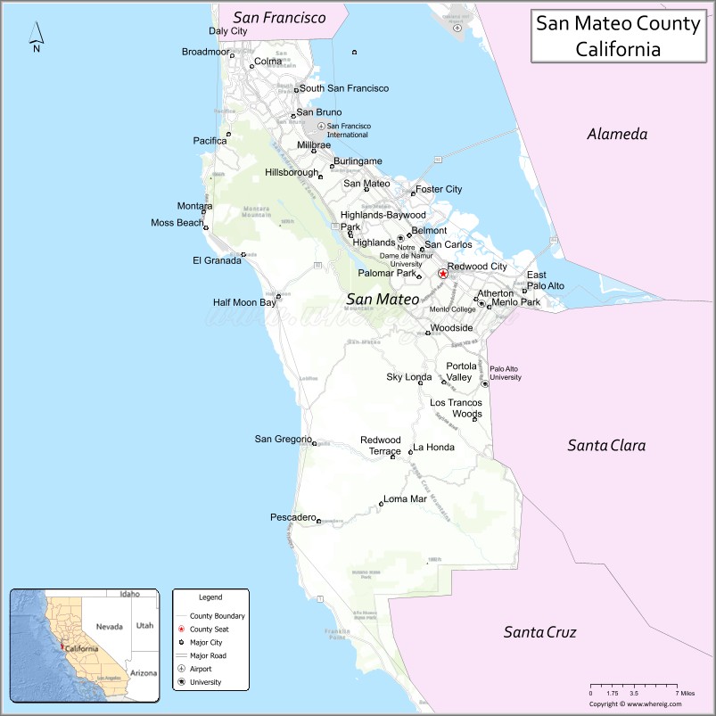 Map of San Mateo County, California