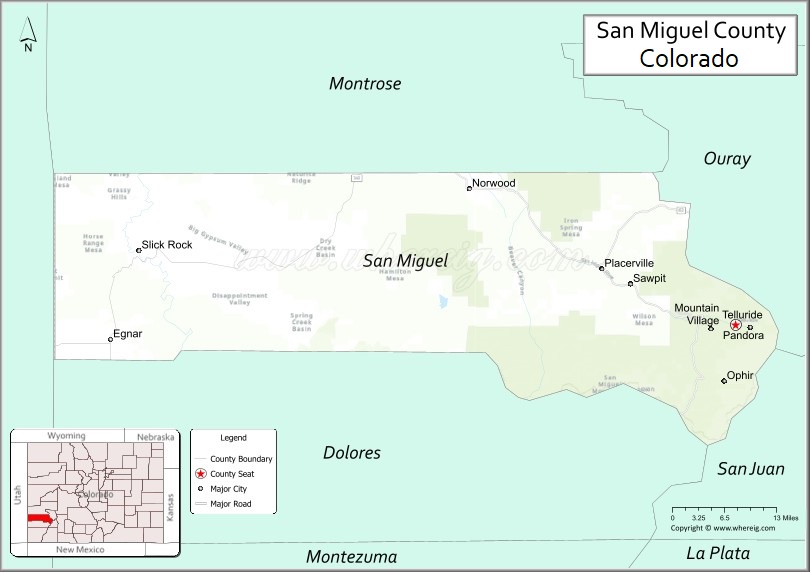 Map of San Miguel County, Colorado