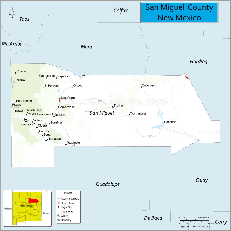Map of San Miguel County, New Mexico