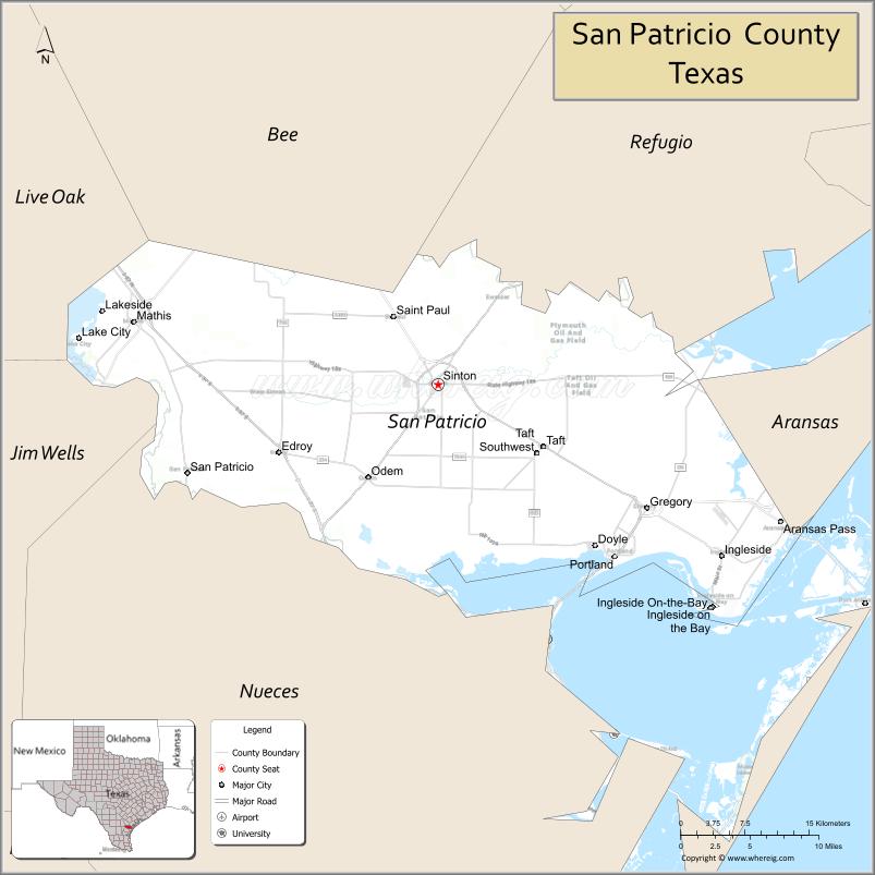 Map of San Patricio County, Texas