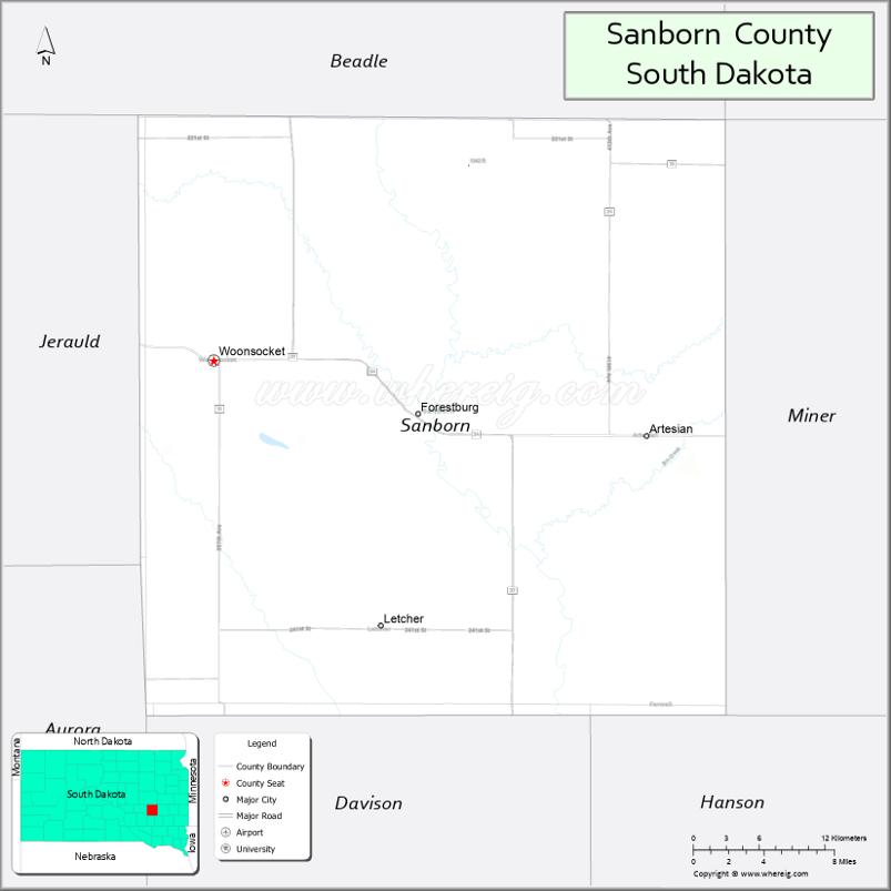 Map of Sanborn County, South Dakota