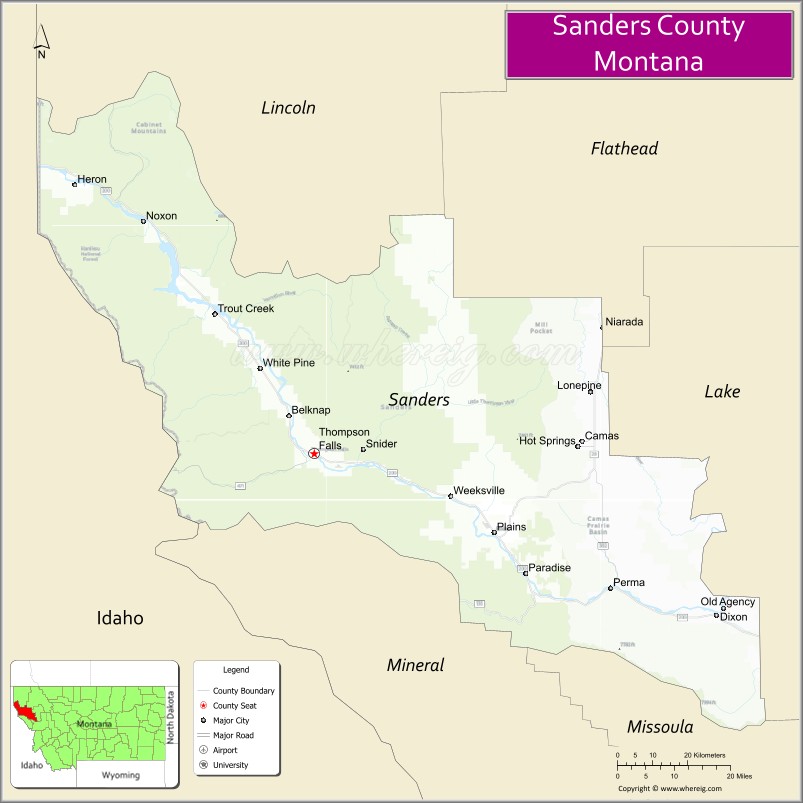 Map of Sanders County, Montana