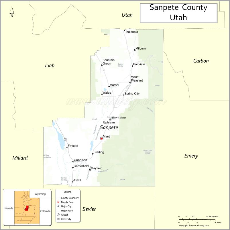 Map of Sanpete County, Utah