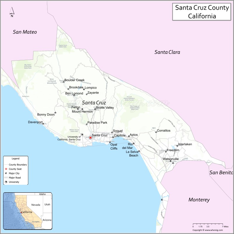 Map of Santa Cruz County, California