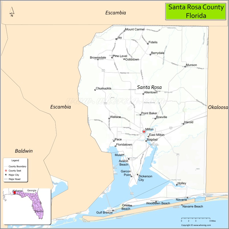 Map of Santa Rosa County, Florida
