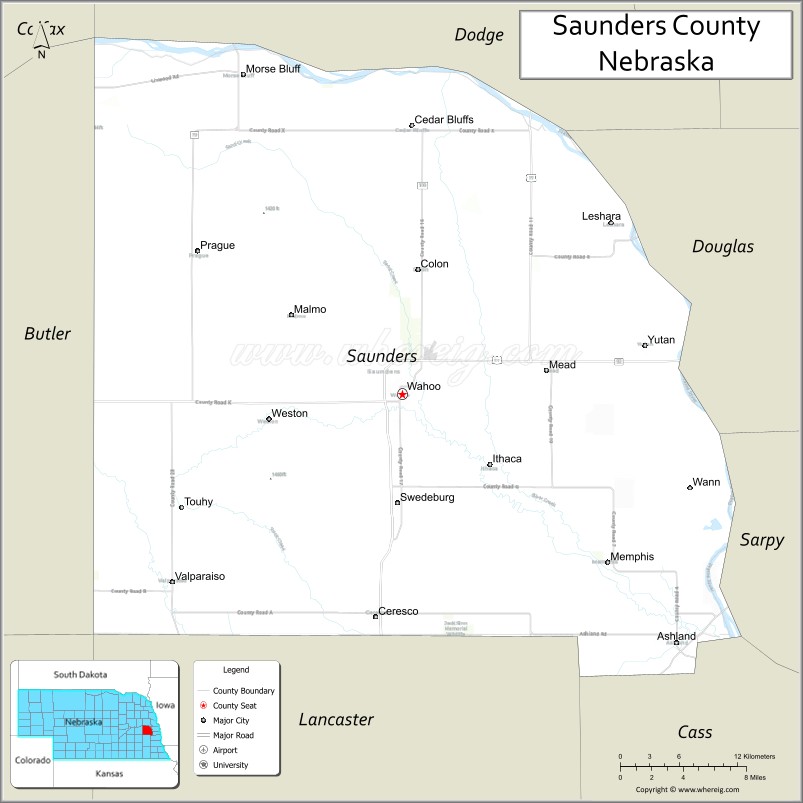 Map of Saunders County, Nebraska