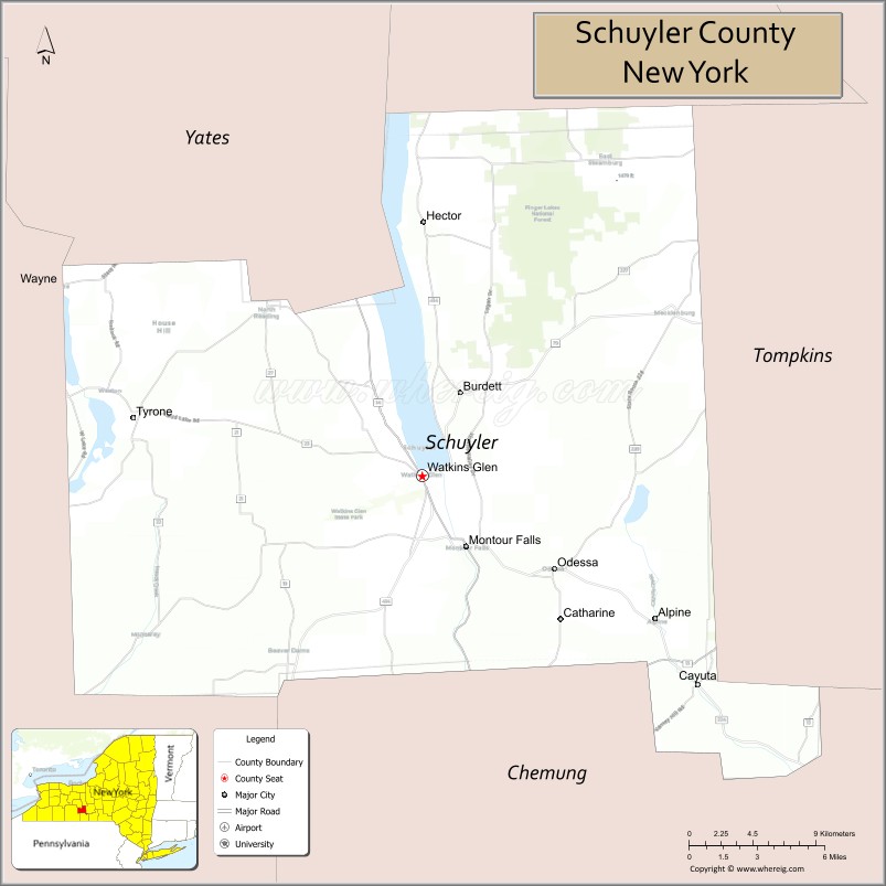 Map of Schuyler County, New York