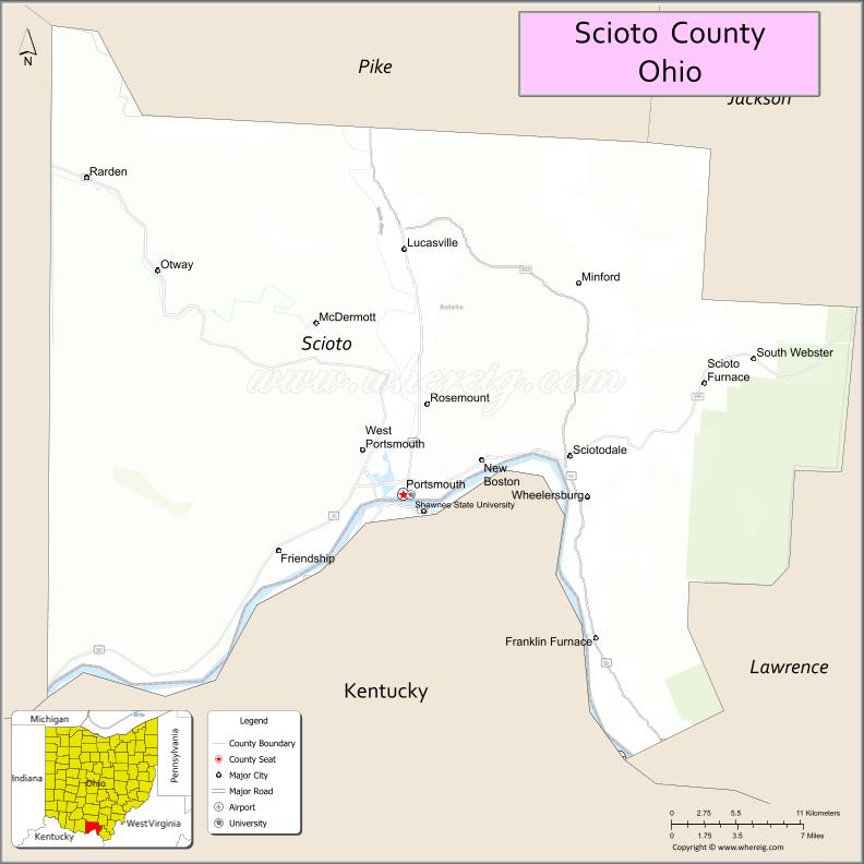 Map of Scioto County, Ohio