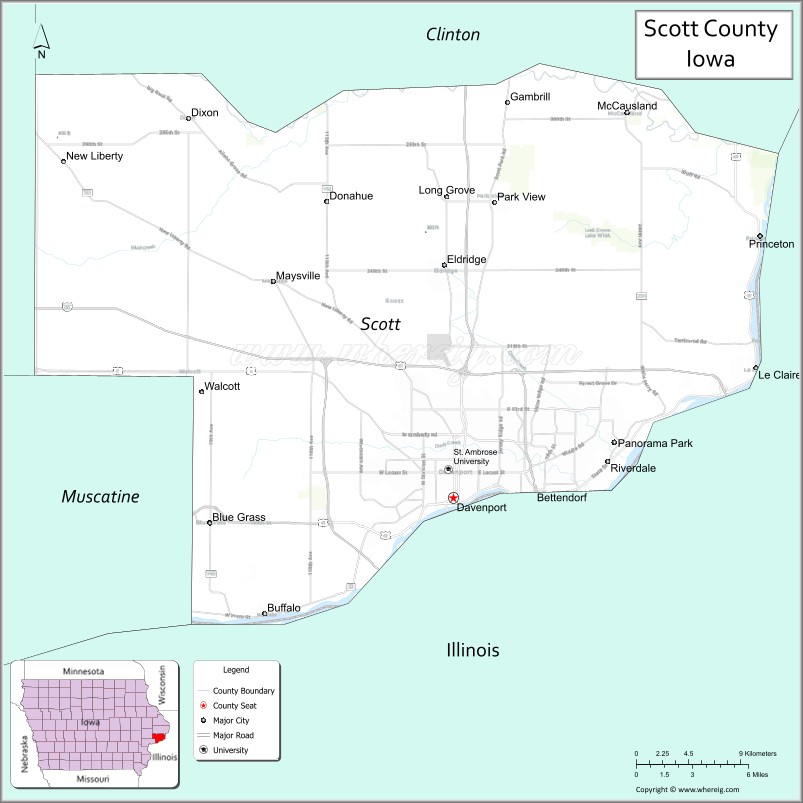 Map of Scott County, Iowa