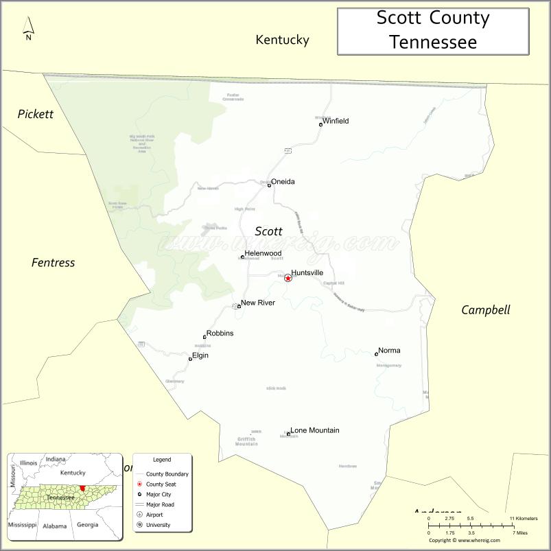 Map of Scott County, Tennessee