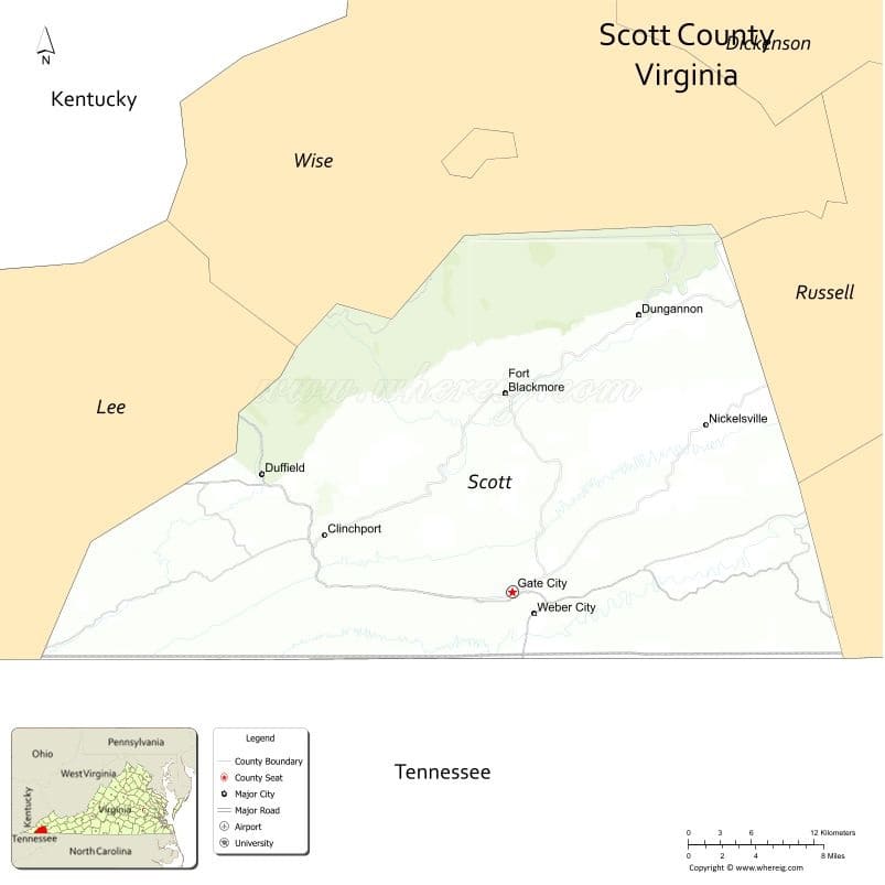 Scott County Map, Virginia, USA