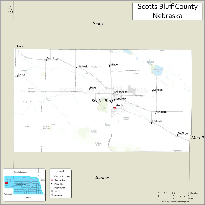 Map of Scotts Bluff County, Nebraska