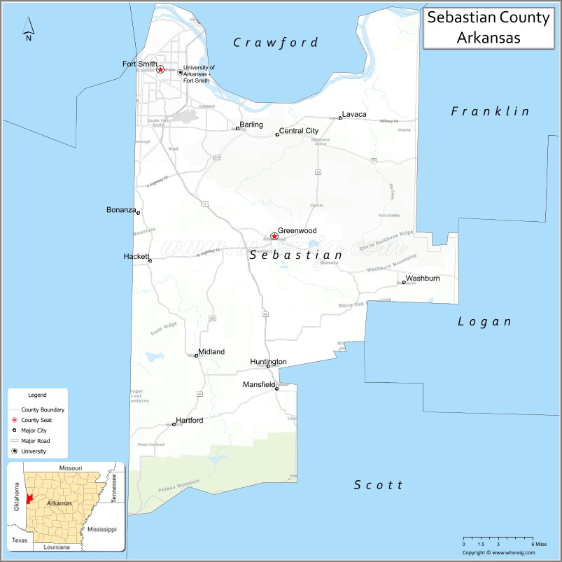 Map of Sebastian County, Arkansas