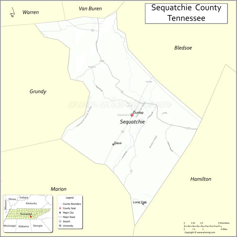 Map of Sequatchie County, Tennessee