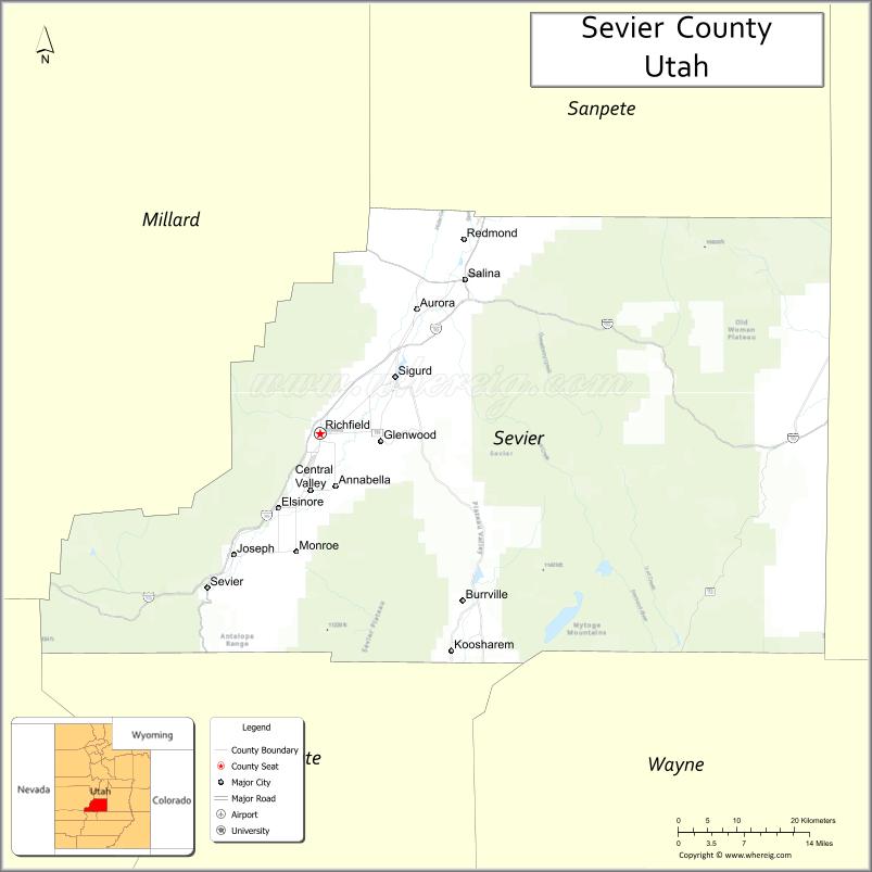 Map of Sevier County, Utah