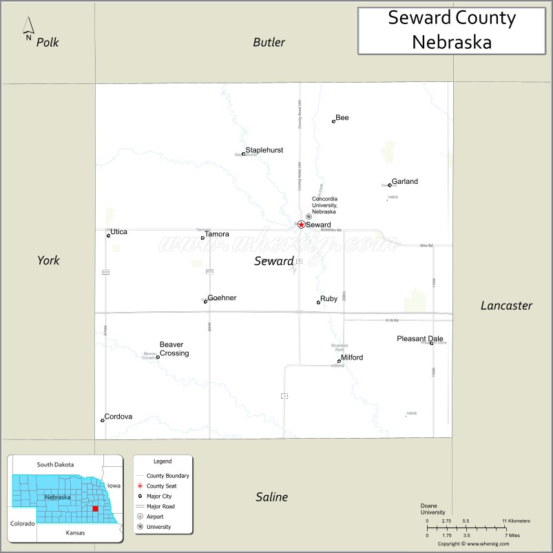 Map of Seward County, Nebraska
