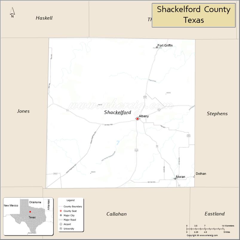 Map of Shackelford County, Texas