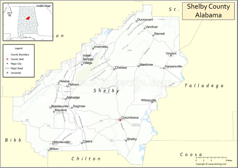 Shelby County Map , Alabama, USA