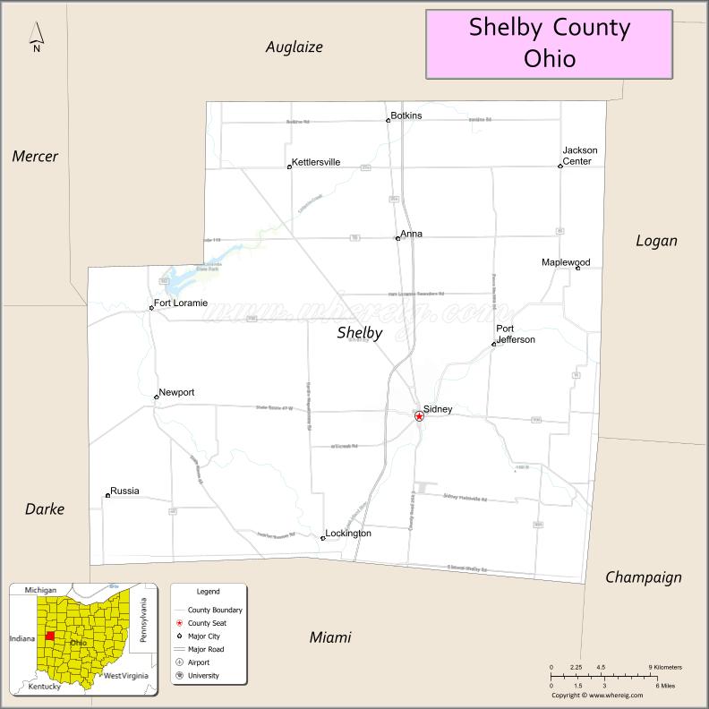 Map of Shelby County, Ohio