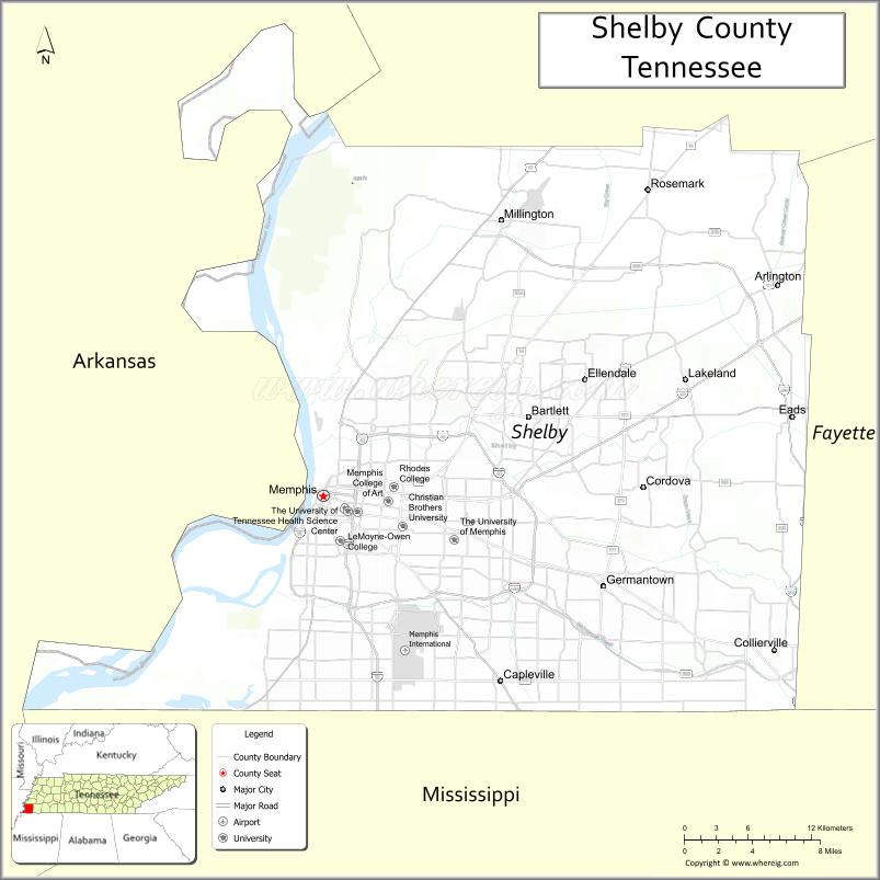Map of Shelby County, Tennessee