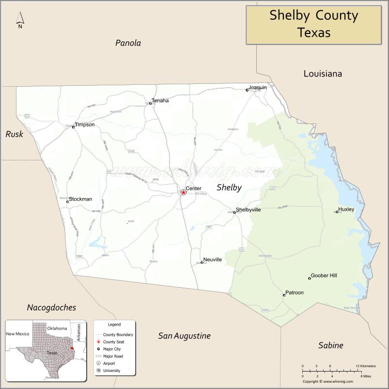 Map of Shelby County, Texas