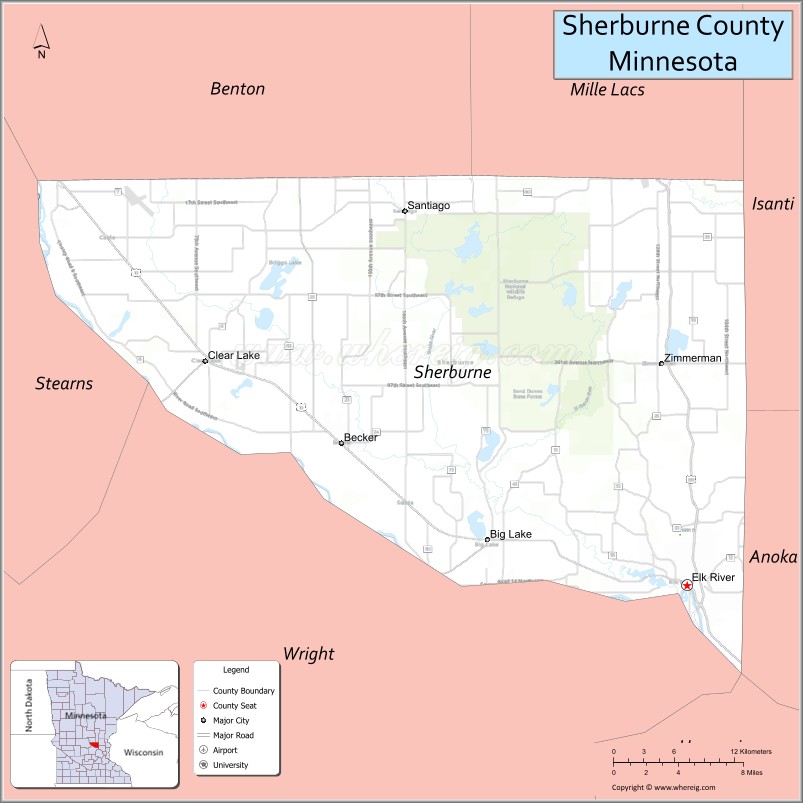 Map of Sherburne County, Minnesota