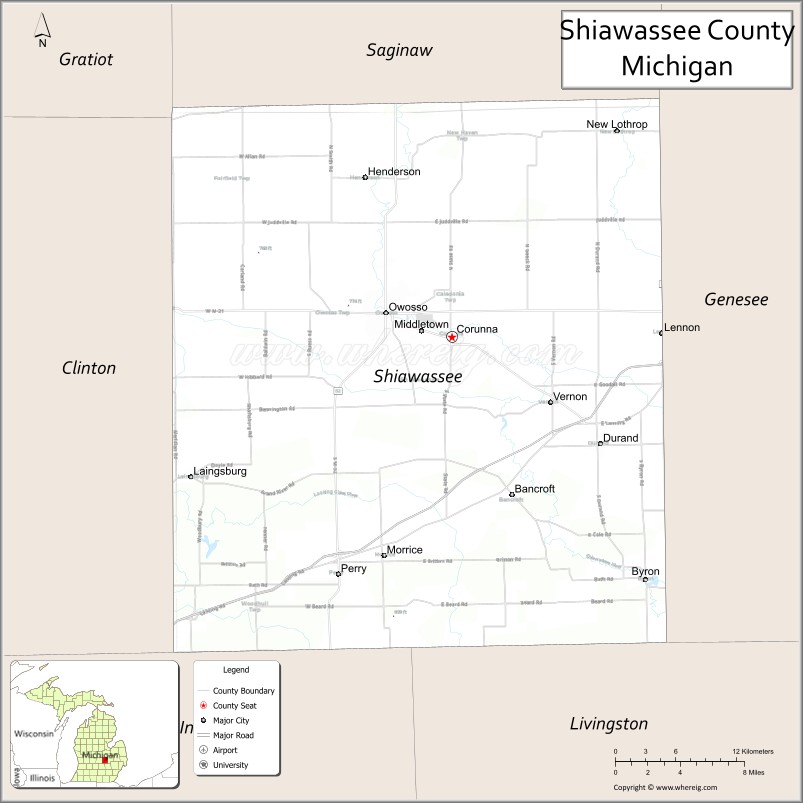Map of Shiawassee County, Michigan
