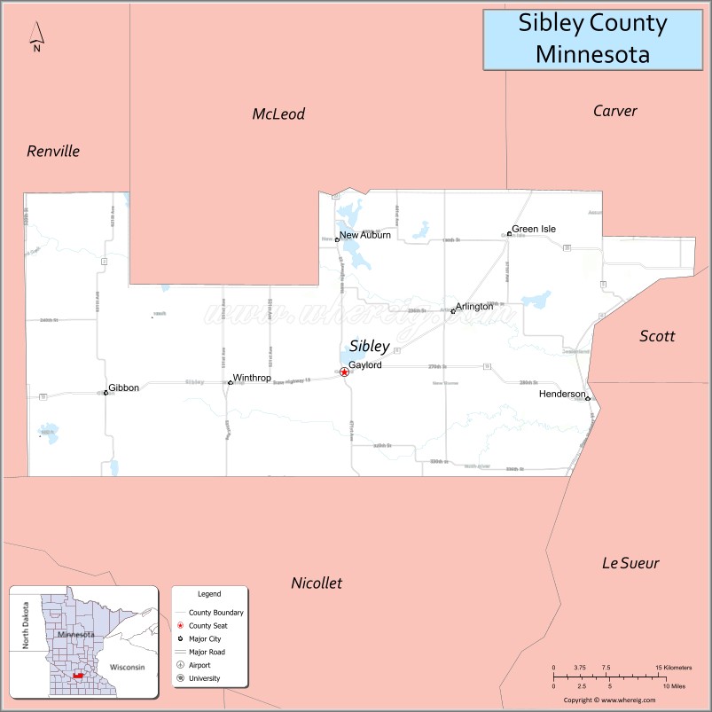 Map of Sibley County, Minnesota