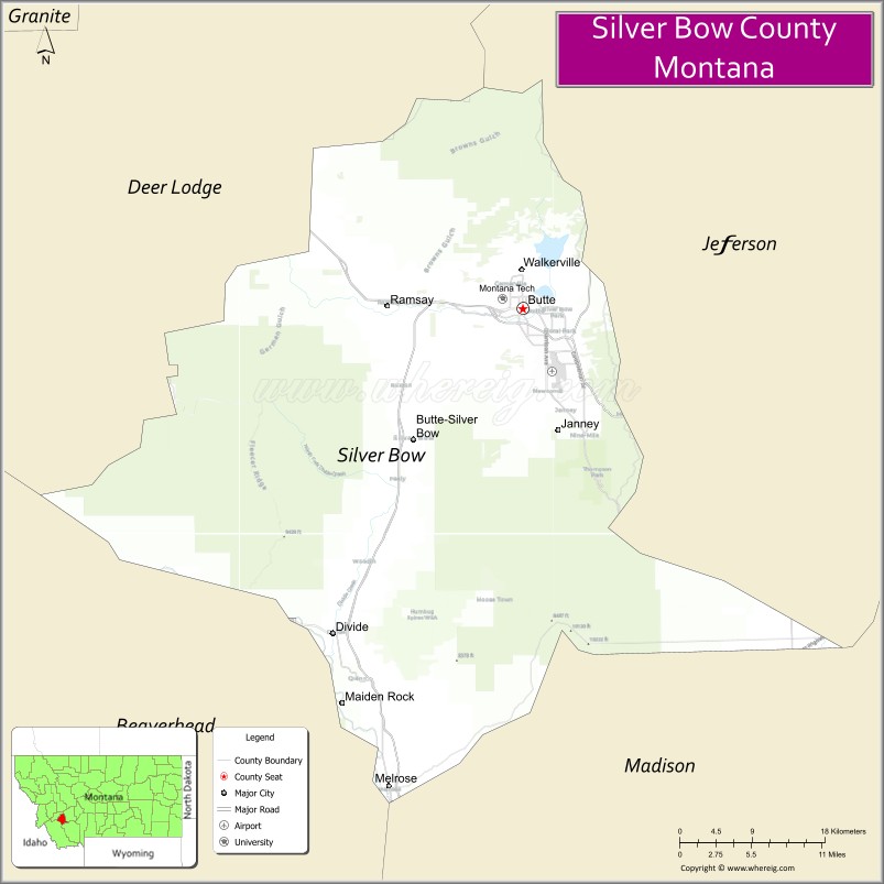 Map of Silver Bow County, Montana